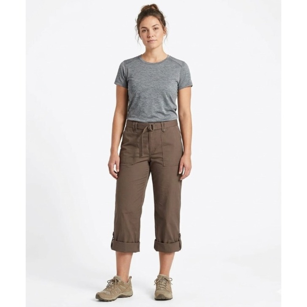 New Sigrid Olsen size 12 Brown Cotton Belted Rolled Hem Capri Pants